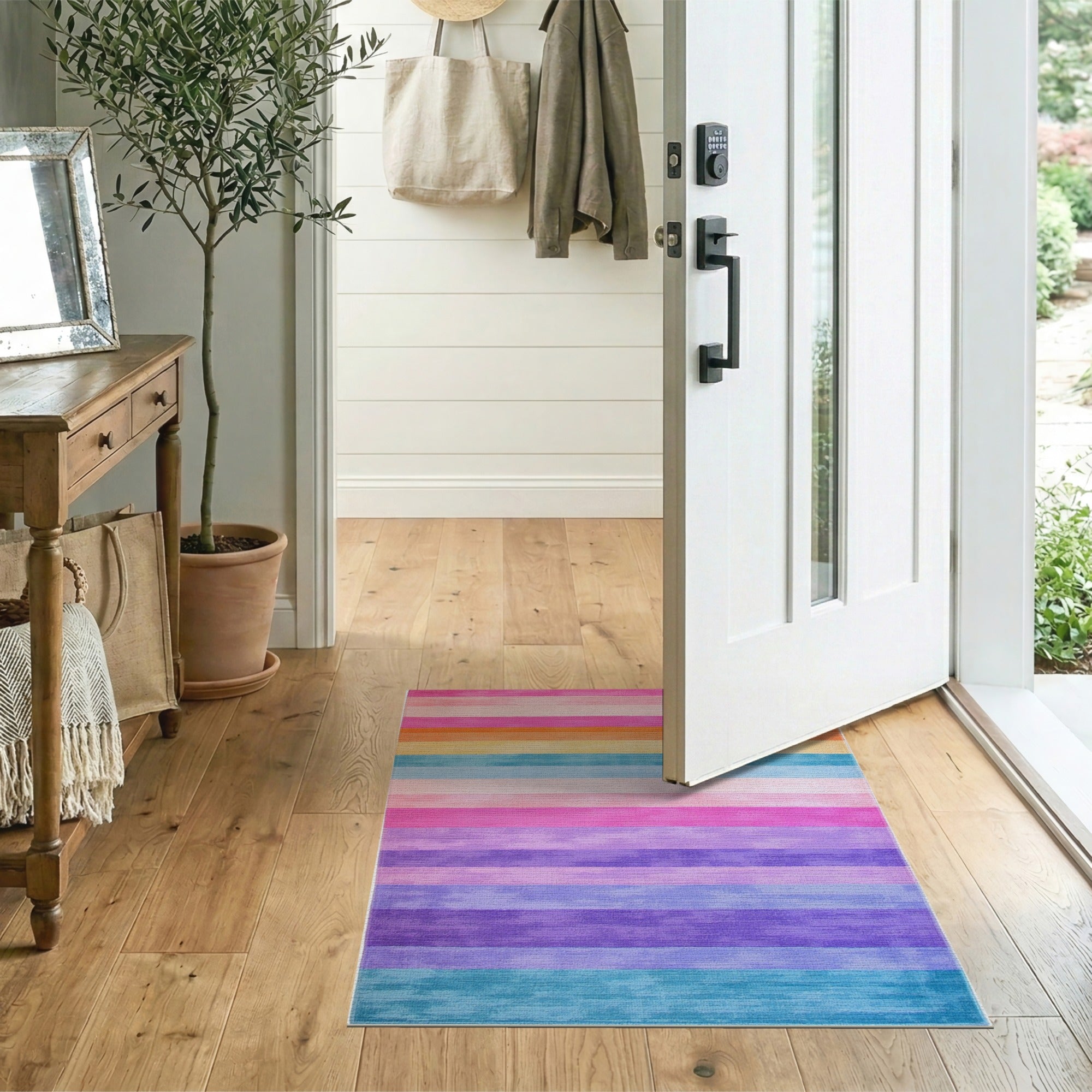 Multi-color and Patterns Vibrant Multi-Color Horizontal Stripe Area Rug