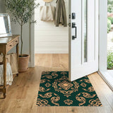 Ornate Gold Damask on Emerald Green Area Rug