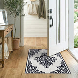 Black and White Ornate Black White Damask Area Rug