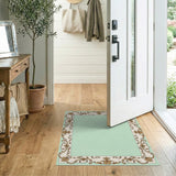 Mint Green Rug with Ornate Gold Floral Border