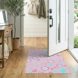 Kawaii Pink Cat Hearts Balloons Area Rug