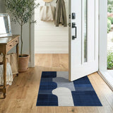 Navy Blue Curved Geometric Abstract Area Rug