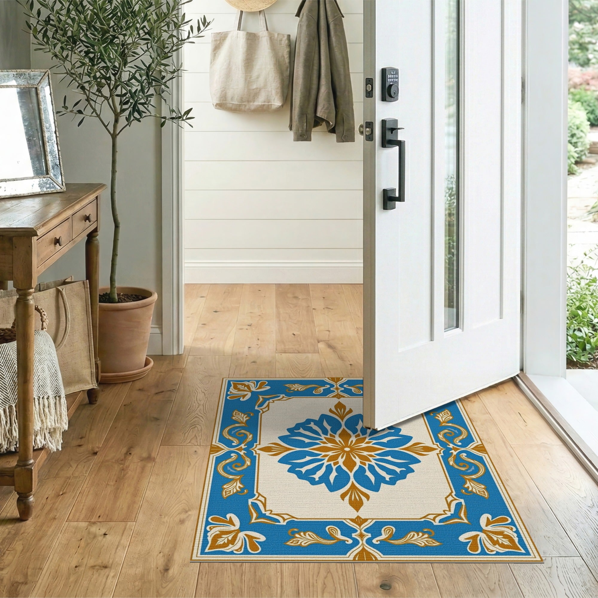 Ornate Blue Floral Persian Area Rug