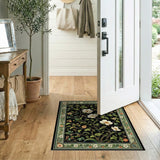 White Anemone Floral Area Rug on Black