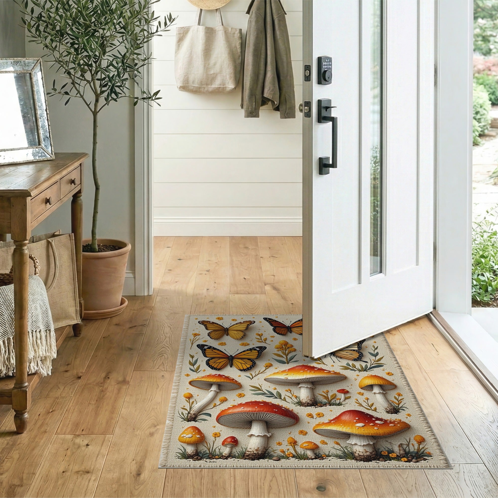 Whimsical Monarch Butterfly Mushroom Area Rug