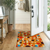 Vibrant Orange Multi-Color Geometric Circle Rug