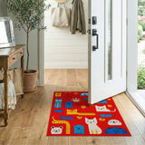 Playful Cartoon Cats Animals Red Kids Rug