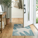 Teal Palm Frond Coastal Blue and Teal Area Rug