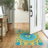 Vibrant Blue Mandala on Sunny Yellow Area Rug