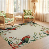 ODIKA Vintage Tropical Parrot Floral Washable Area Rug - Low Pile Non-Slip Pet Friendly