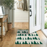 Whimsical Green Christmas Tree Doodle Area Rug