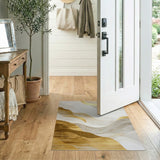 ODIKA Modern Abstract Gold Wavy Washable Area Rug - Low Pile, Non-Slip & Pet Friendly