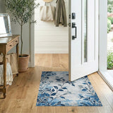 Navy Blue Leaf Branches Distressed Area Rug