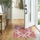 Red Floral Damask on Pink Area Rug
