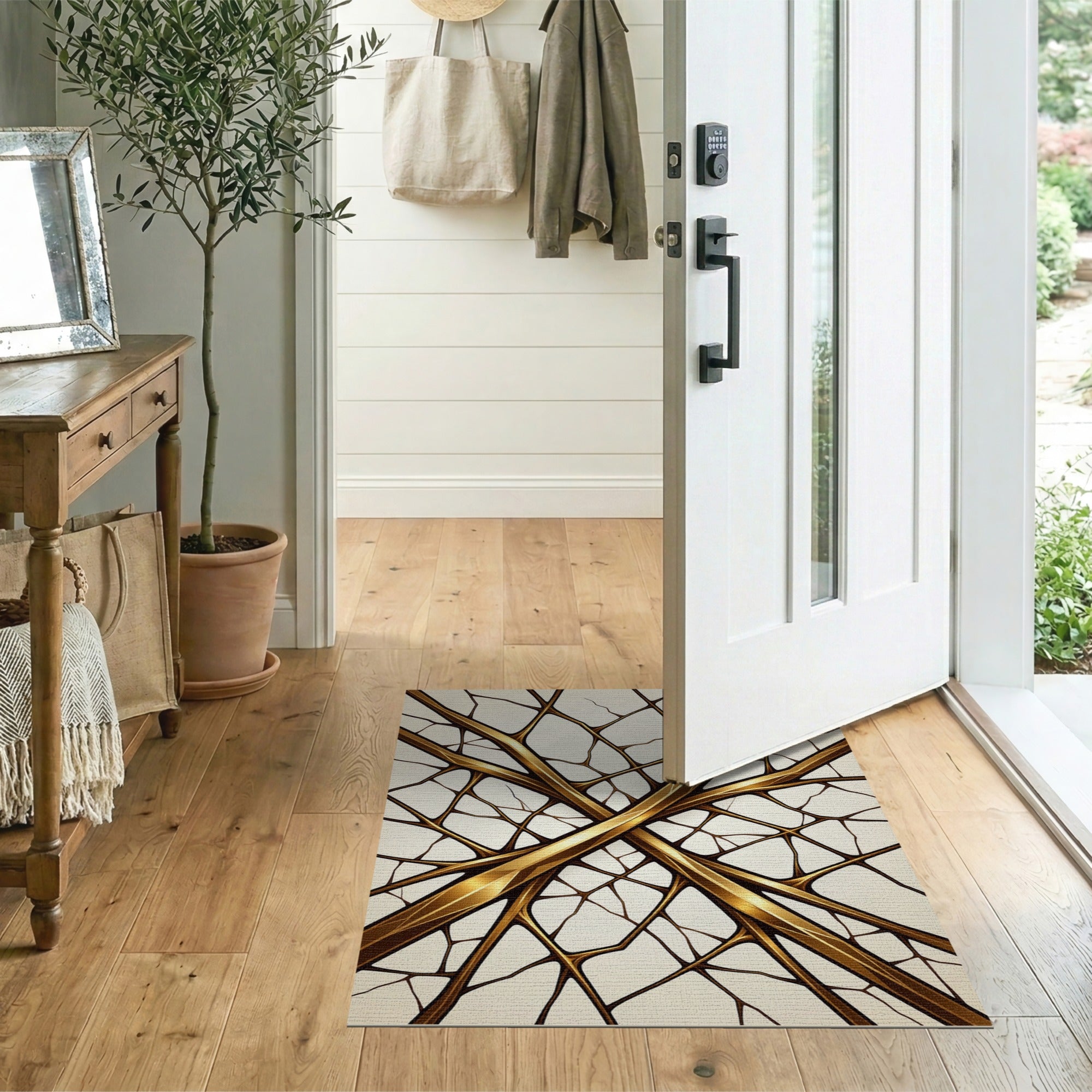 Golden Vein Fractal Area Rug