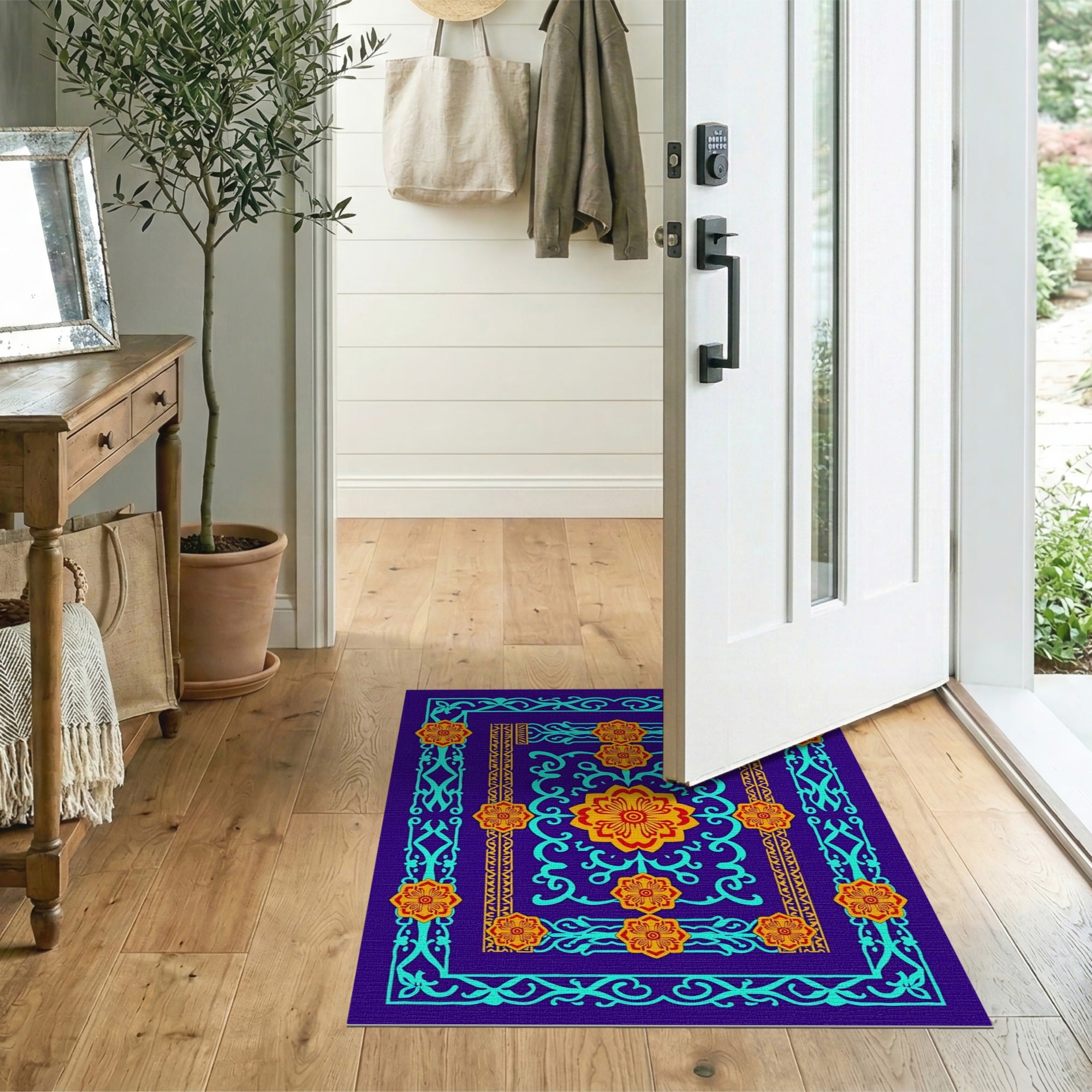 Purple Teal Floral Persian Medallion Rug