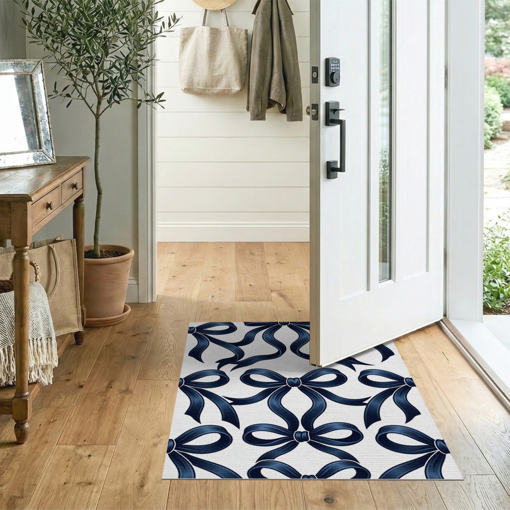 Navy Blue Satin Bow Pattern Area Rug
