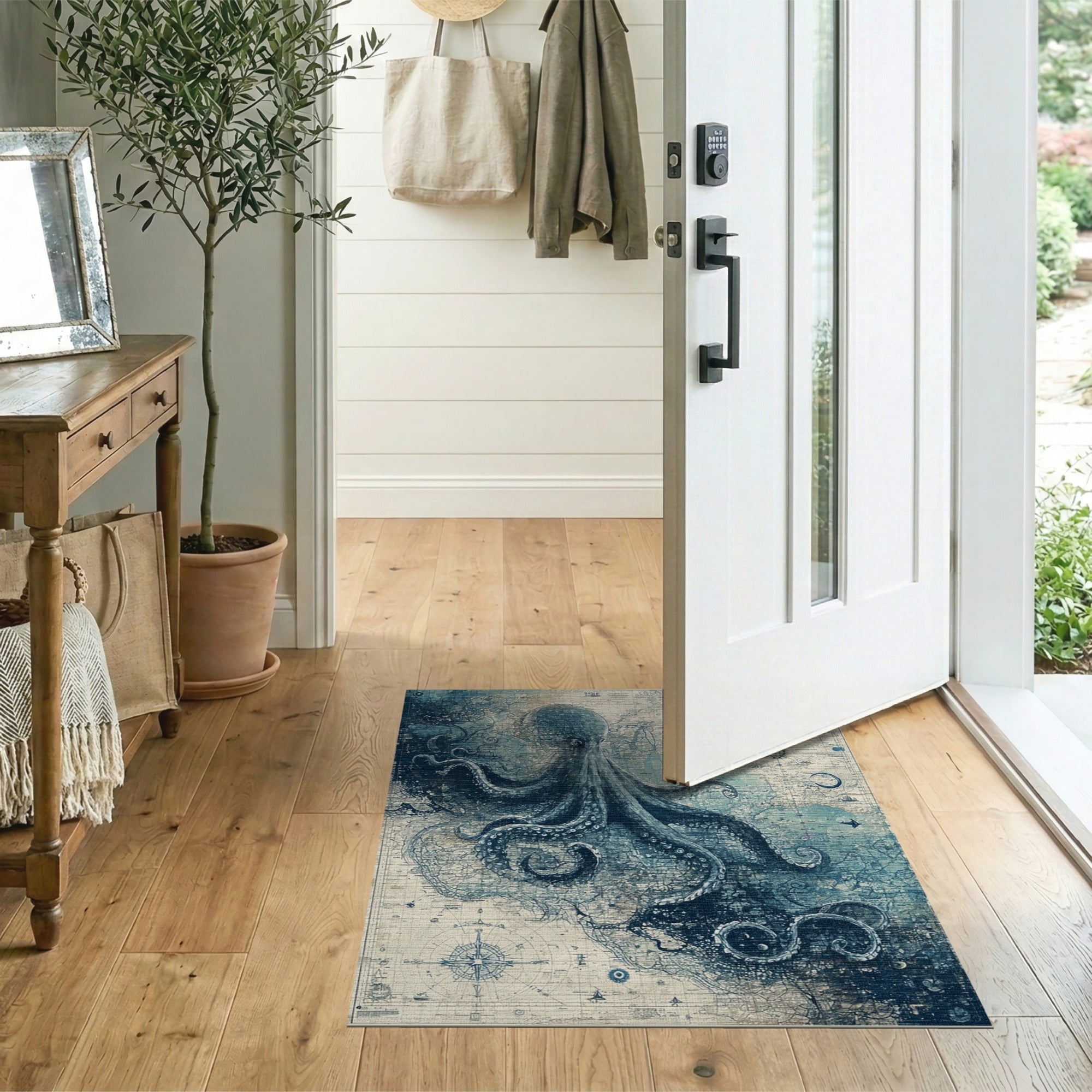 Octopus Vintage Map Washable Area Rug