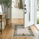 Ornate Teal Bronze Border Area Rug