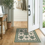 Traditional Persian Beige and Neutral Ornate Green Floral Persian Area Rug