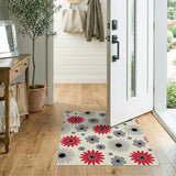 Red Grey Daisy Floral Vintage Area Rug
