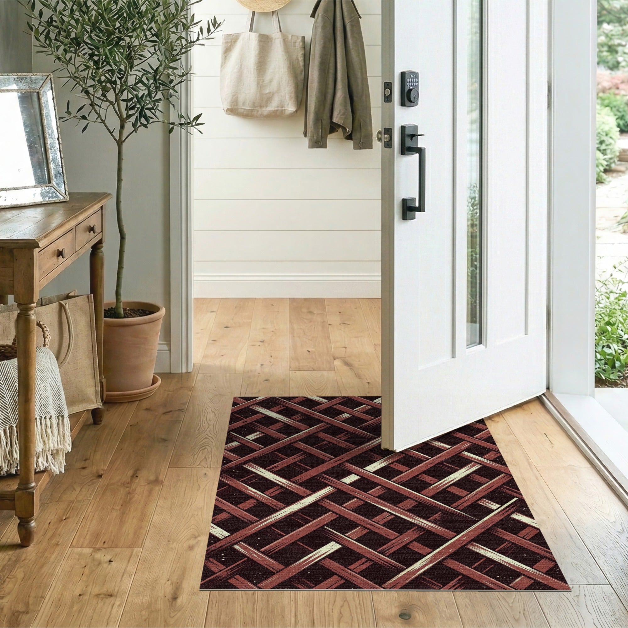 Rustic Lattice Weave Brown Area Rug