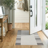 Modern Black White Striped Border Area Rug