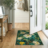 Floral Vintage Emerald Green White Peony Floral Area Rug