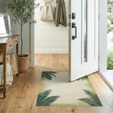 Green Coastal Palm Frond Border Area Rug