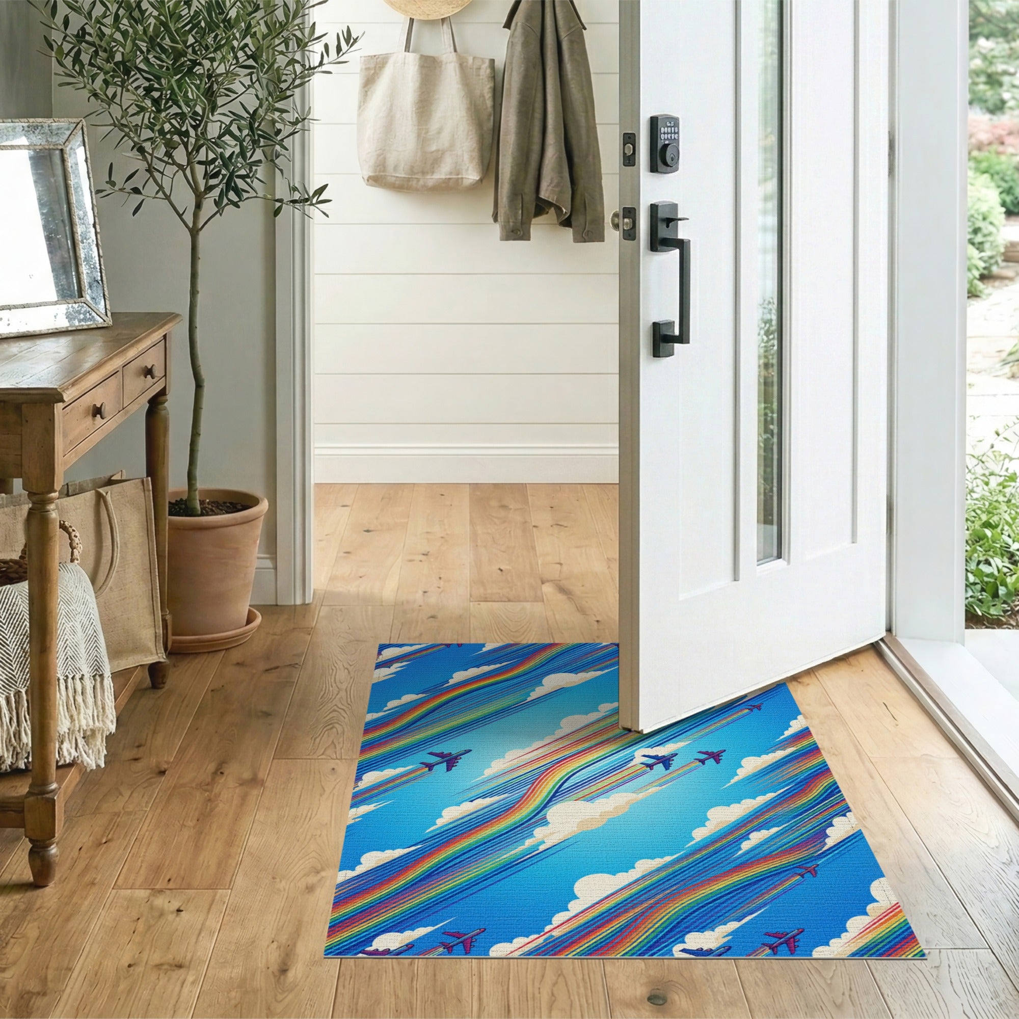 Rainbow Airplane Trails Area Rug