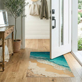 Teal Ocean Waves Crashing on Sandy Beach Rug