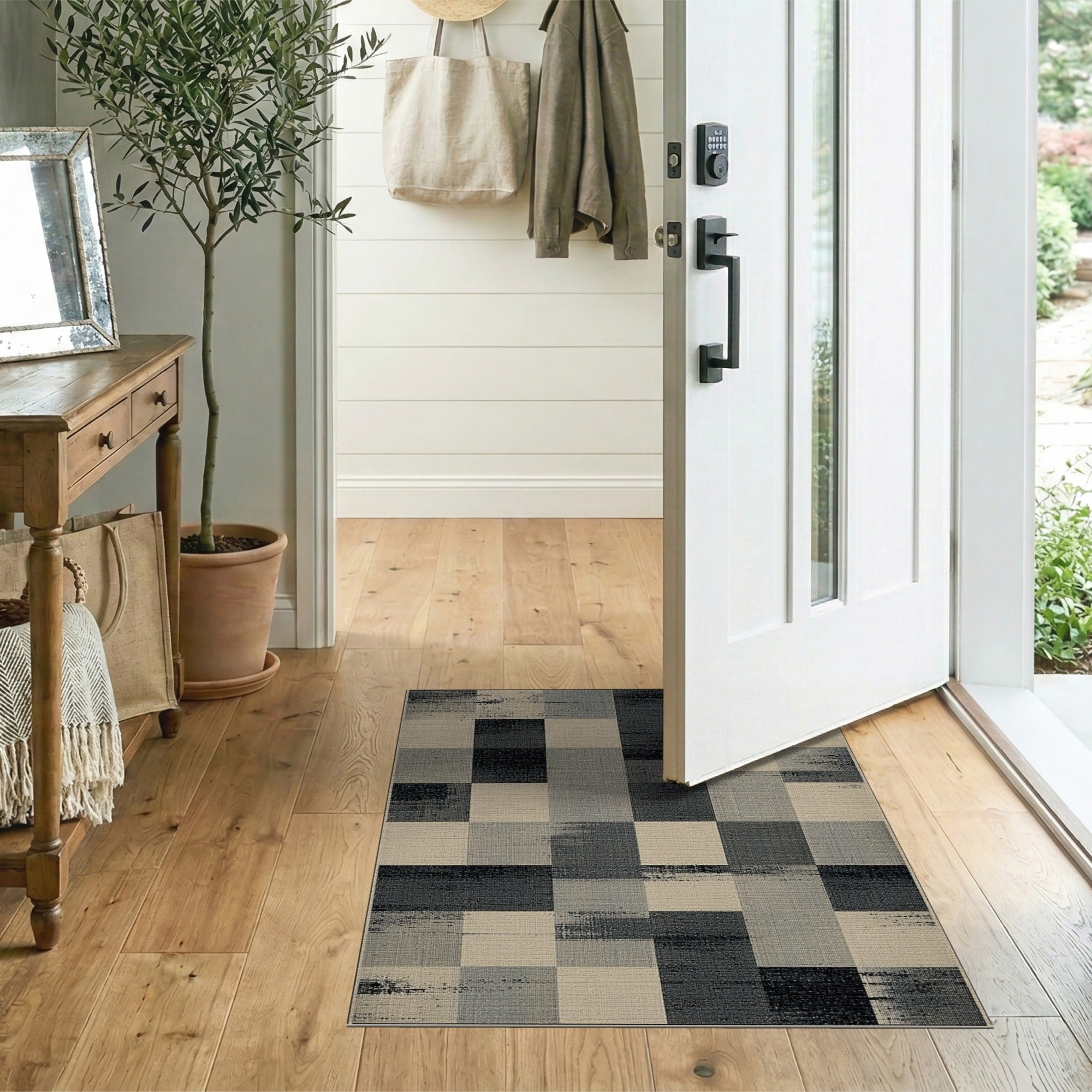 Grey Distressed Patchwork Area Rug