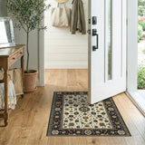 Ivory Traditional Persian Area Rug with Black Border