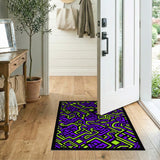 Purple Neon Green Geometric Maze Area Rug