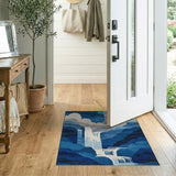 Serene Blue Waterfall Mountains Abstract Rug