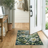 Ethereal White Anemone Blooms Teal Area Rug