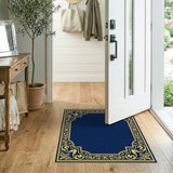 Navy Blue with Gold Ornate Border Area Rug