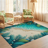 ODIKA Tropical Beach Washable Area Rug, Low Pile Non-Slip Coastal Rug for Living Room