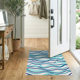 Abstract Area Blue Teal Wavy Abstract Area Rug