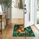 Playful Cartoon Tiger Amidst Lush Leaves Area Rug