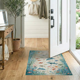 Teal Dolphins Coral Reef Ocean Fish Rug