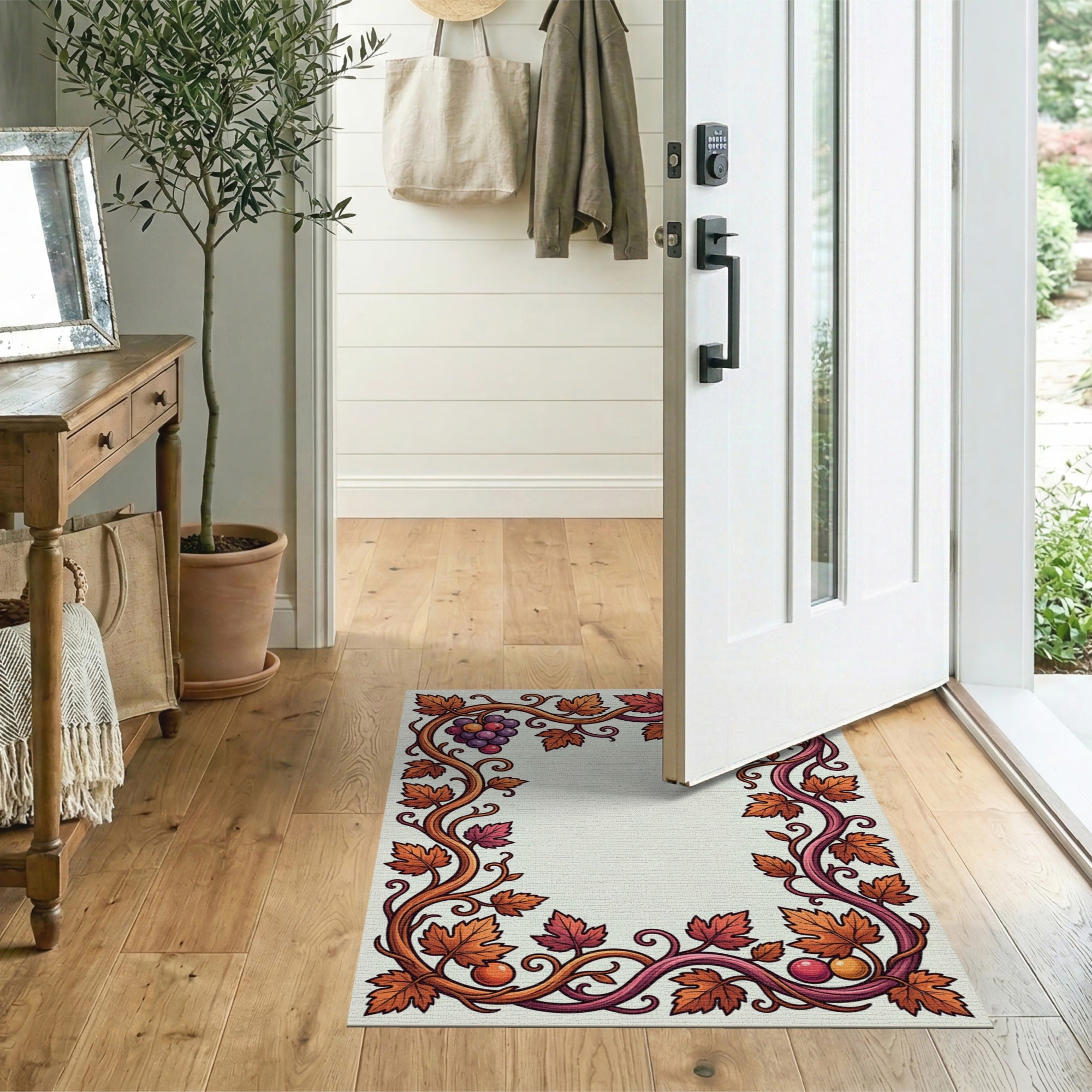 Ornate Grape Vine Border Area Rug