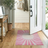 Vibrant Pink Sunburst Geometric Area Rug