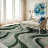 Green Abstract Wave Area Rug
