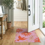 Vibrant Pink Floral Bird Area Rug