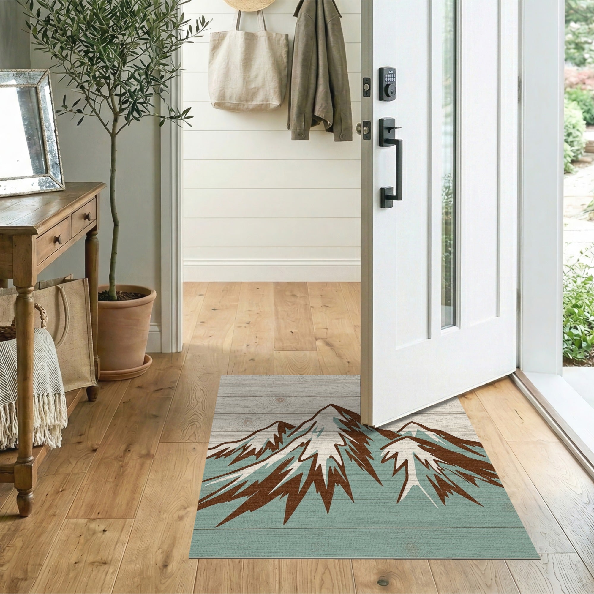 Teal Mountains Rustic Wood Plank Area Rug