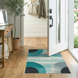 Geometric Modern Blue and Teal Teal Grey Abstract Geometric Area Rug
