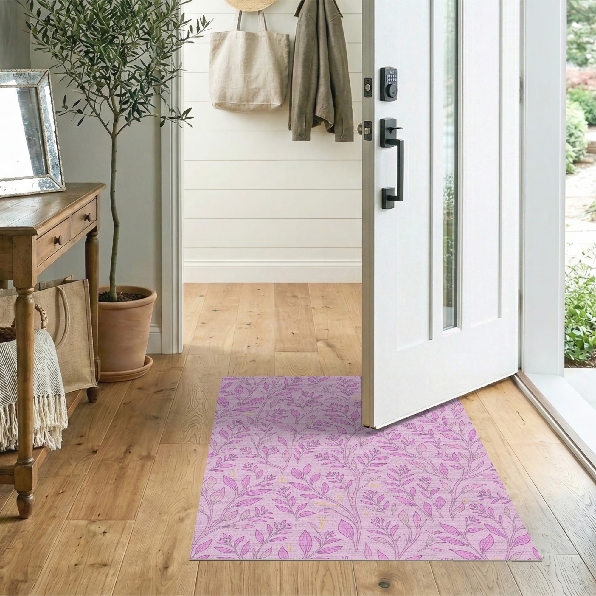 Blush Pink Leafy Floral Area Rug
