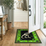 Pixel T-Rex Skeleton Area Rug with Green Nature Border