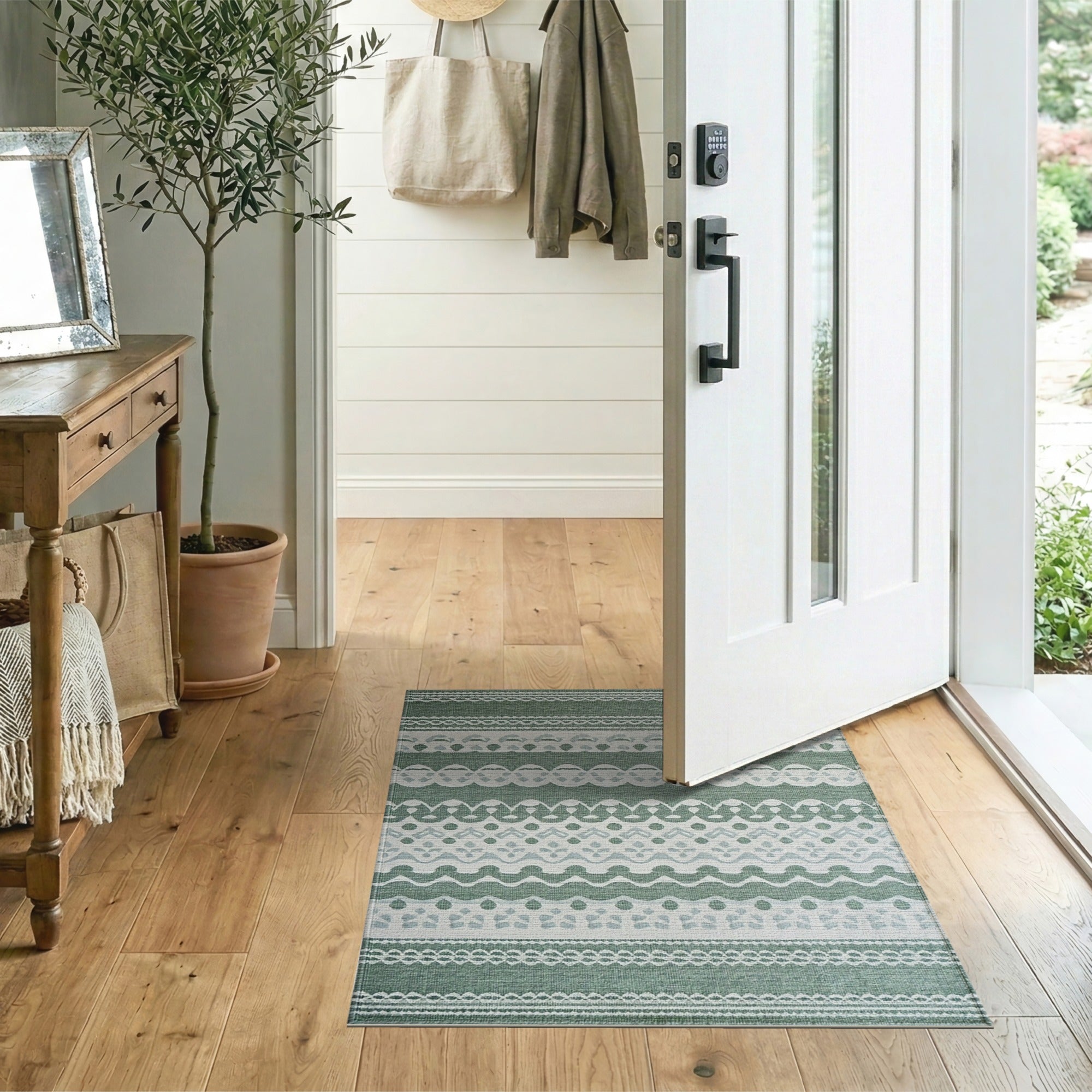 Green Coastal Scallop Wave Area Rug